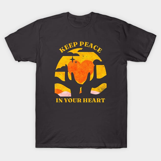 Vintage Hippie Bohemian 70s 60s Keep Peace In Your Heart T-Shirt by Sassee Designs